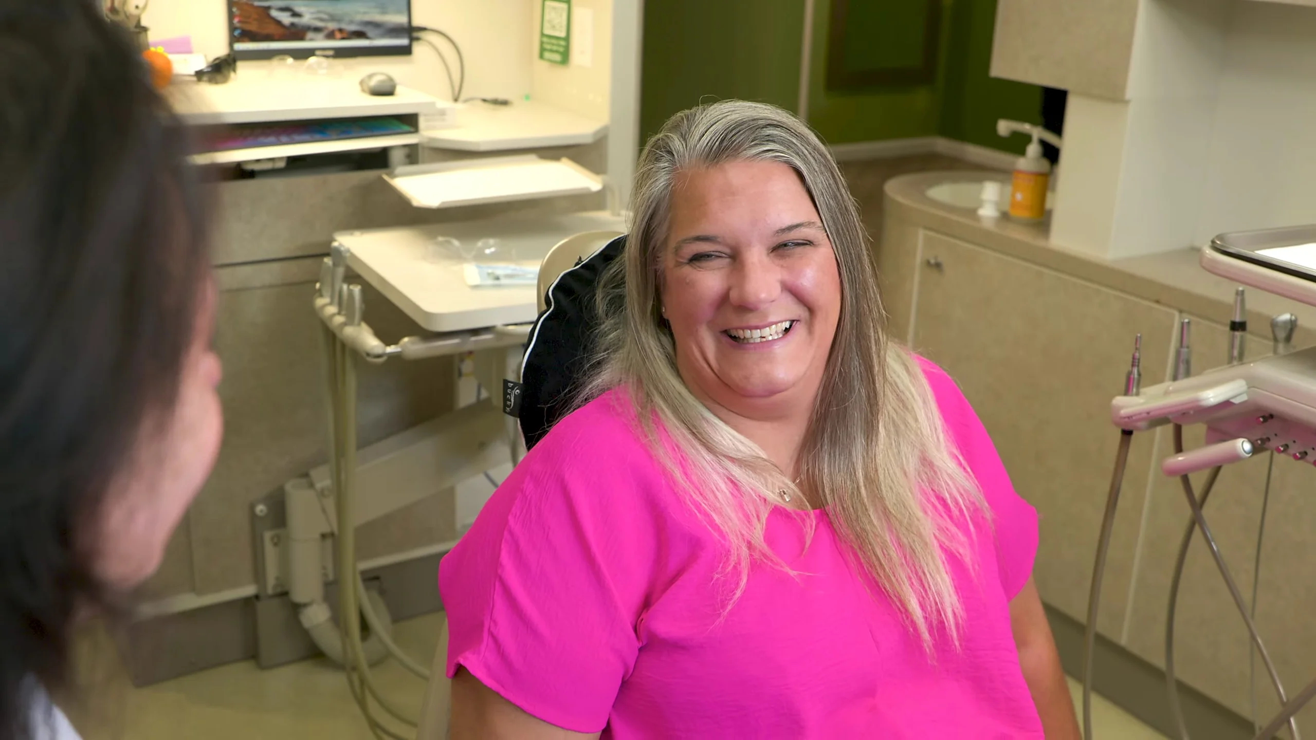A smiling patient in the chair at Broadway Dentistry in Fort Wayne, which offers cosmetic dentistry and whitening